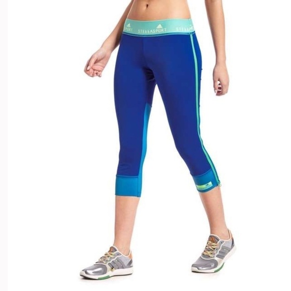 Adidas by Stella McCartney Pants - Adidas x Stella McCartney Blue Cropped Leggings Zip Up Sides Sz XS